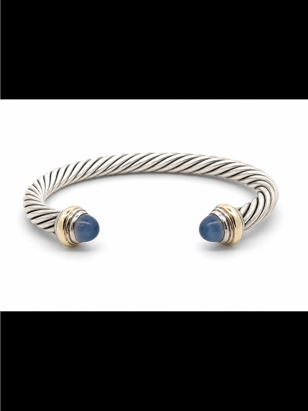 David Yurman Sterling Cable Cuff with Blue chalcedony Terminals and Gold Accent